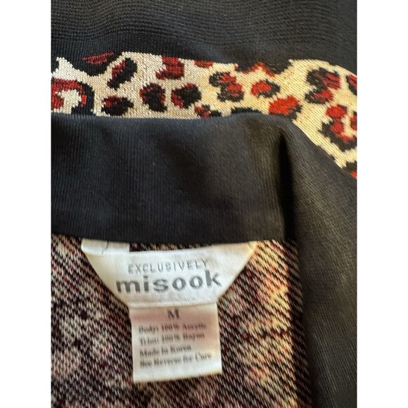 Misook Jacket Cardigan Animal Print Black Red Brown M Medium Stretch Career - Picture 10 of 10